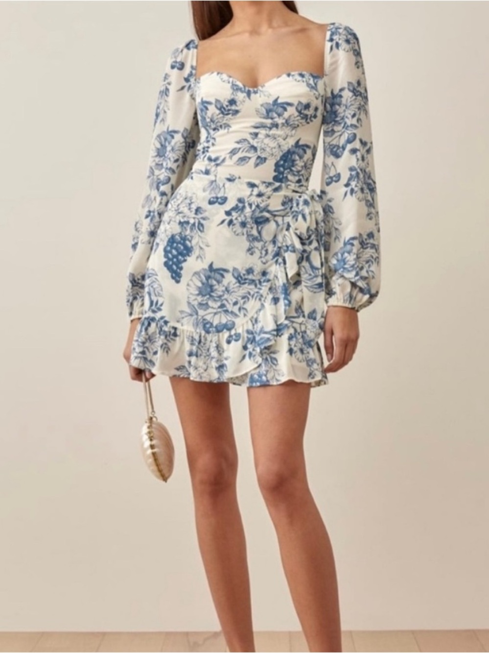 Reformation Blue and White Floral Sweetheart Mini Dress